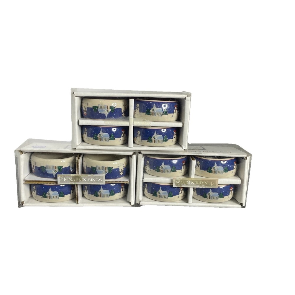 Canterbury Potteries‎ 3 Sets Of 4 Snowman Napkin Rings Contemporary Stoneware